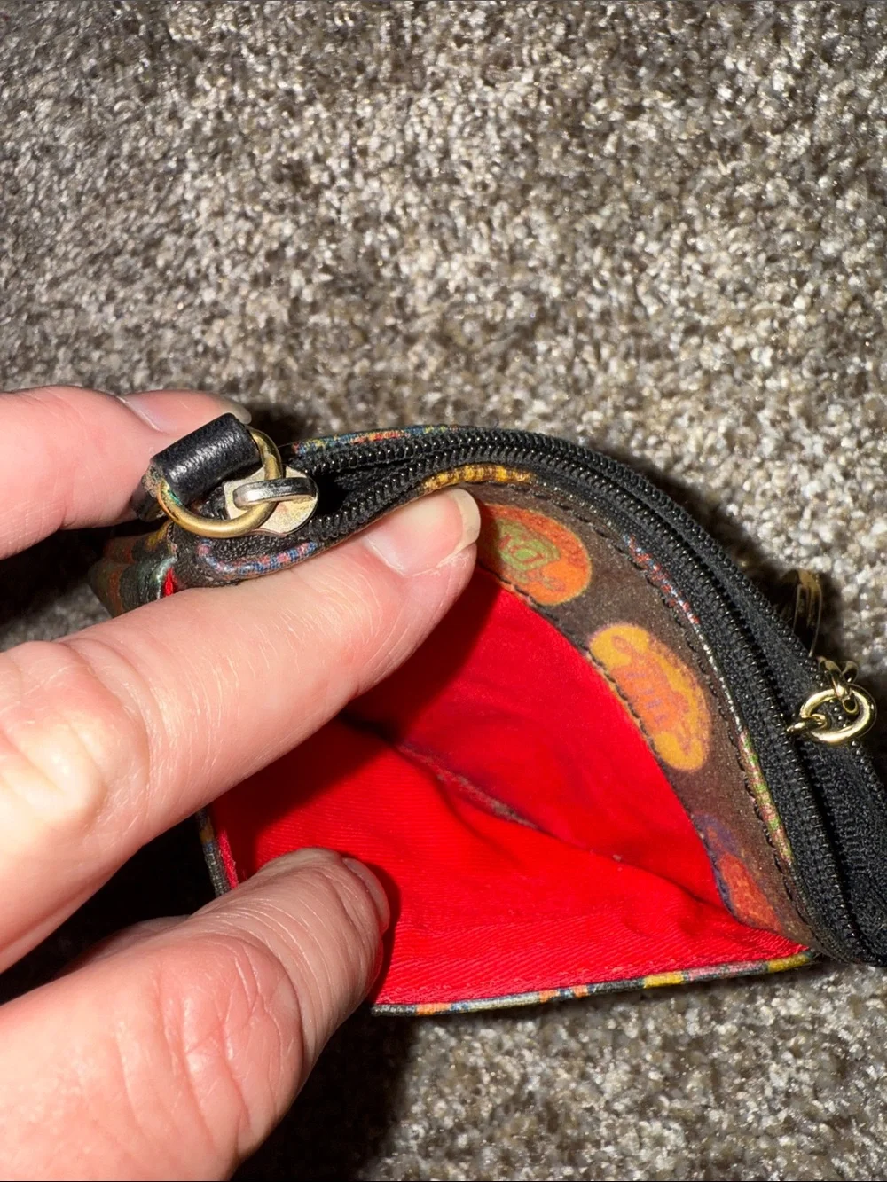 Vintage Dooney & Bourke Multicolor Logo Coin Key Pouch with Gold Ring
